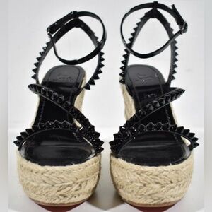 Black Studded Espadrille Wedge Sandals